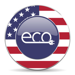 Poster - Eco electric plug usa design web american round internet icon with shadow on white background.