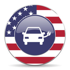 Aufkleber - Electric car usa design web american round internet icon with shadow on white background.