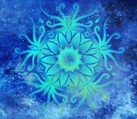 Aufkleber - blue ornamental mandala on abstract structured background.