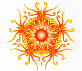 Poster - color ornamental mandala on white paper background. Sacral Chakra.