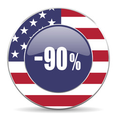 Aufkleber - 90 percent sale retail usa design web american round internet icon with shadow on white background.
