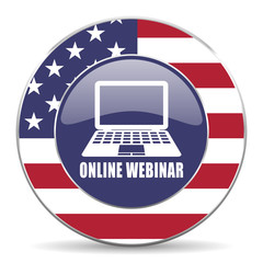 Aufkleber - Online webinar usa design web american round internet icon with shadow on white background.