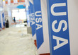 © xy - USA word text in a business exhibition.
