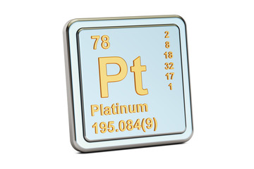 Platinum Pt, chemical element sign. 3D rendering