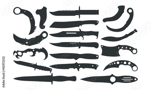 Cuadros en Lienzo Traditional and Modern Stiletto Short Sword Cutter silhouette colection, army kn