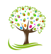 Tree Hearts And Hands Vector Logo
