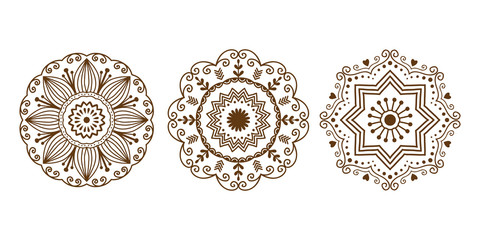 Wall Mural - Henna tattoo brown mehndi flower template doodle ornamental lace decorative element and indian design pattern paisley arabesque mhendi embellishment vector.