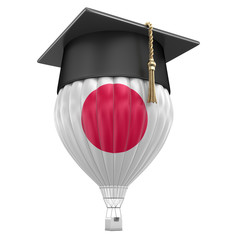 Poster - Hot Air Balloon with Japanese Flag and Graduation cap. Image wsith clipping path