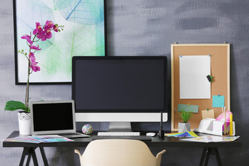 Canvas Print - Modern workplace of designer with modern devices