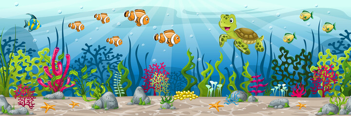 Naklejka tropikalny kreskówka rafa podwodne panorama