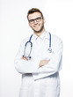 © yurolaitsalbert - portrait - a family doctor with stethoscope on white background