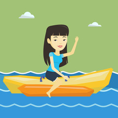 Wall Mural - Tourists riding a banana boat vector illustration.