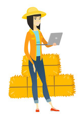 Canvas Print - Farmer using laptop vector illustration.