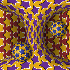 Wall Mural - optical motion illusion illustration. two spheres are rotation around of a moving hyperboloid. abstr