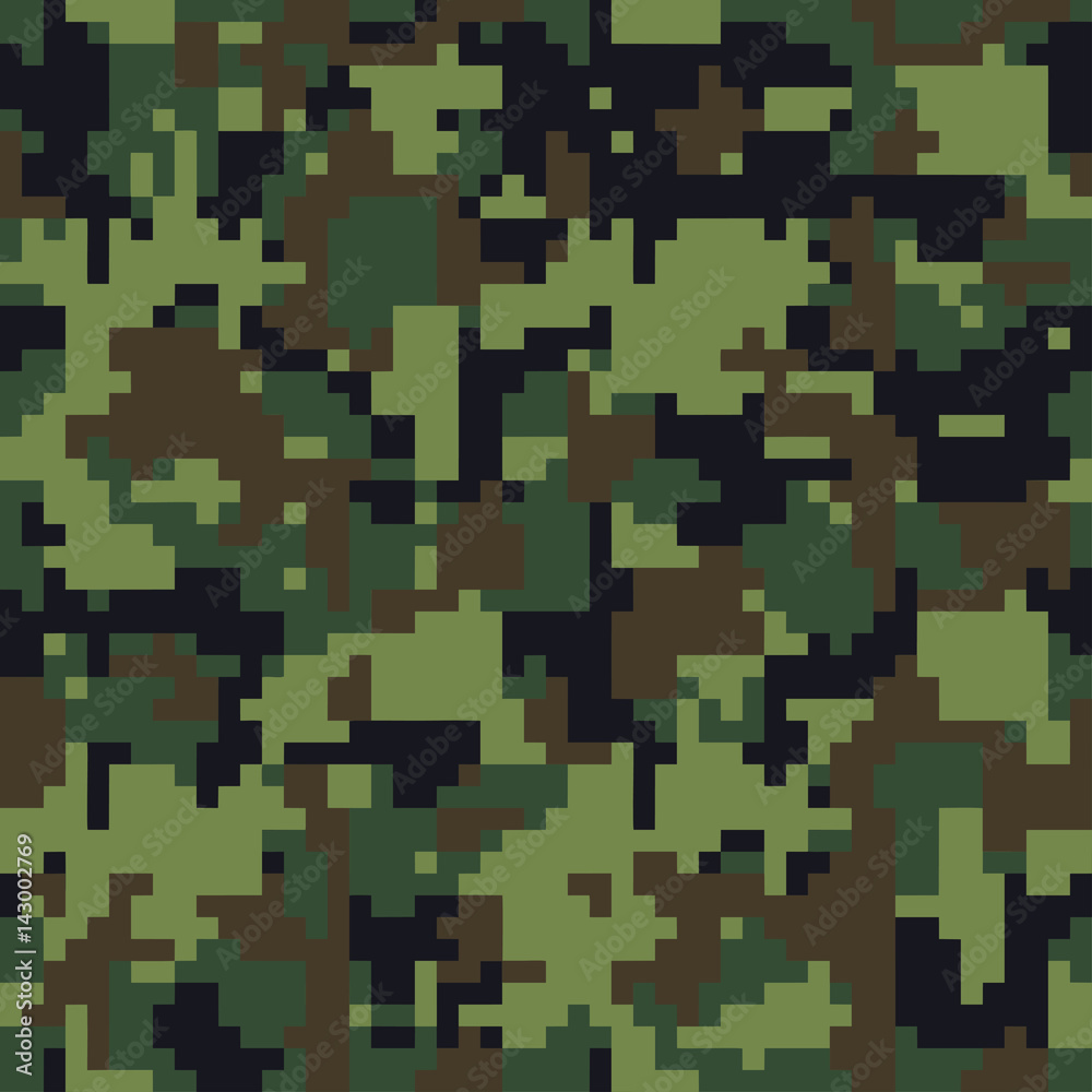 Digital pixel camouflage seamless texture pattern set. Green ...