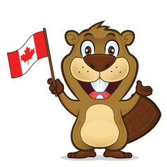 Wall Mural - Beaver holding canadian flag