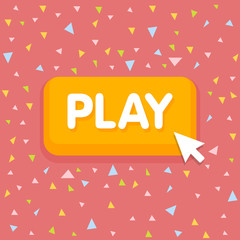 Poster - Game button with mouse cursor vector illustration. Confetti background