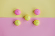 photo of tasty marshmallows on the wonderful colorful background in pop art style