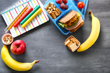 Wall Mural - School lunch and stationery on table