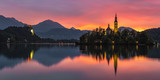 Fototapeta Na sufit - Fairytale, multi-colored dawn over Lake Bled in Slovenia