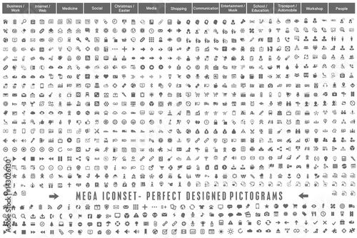 Fotografie, Obraz Mega Iconset Perfect Designed Pictograms grey