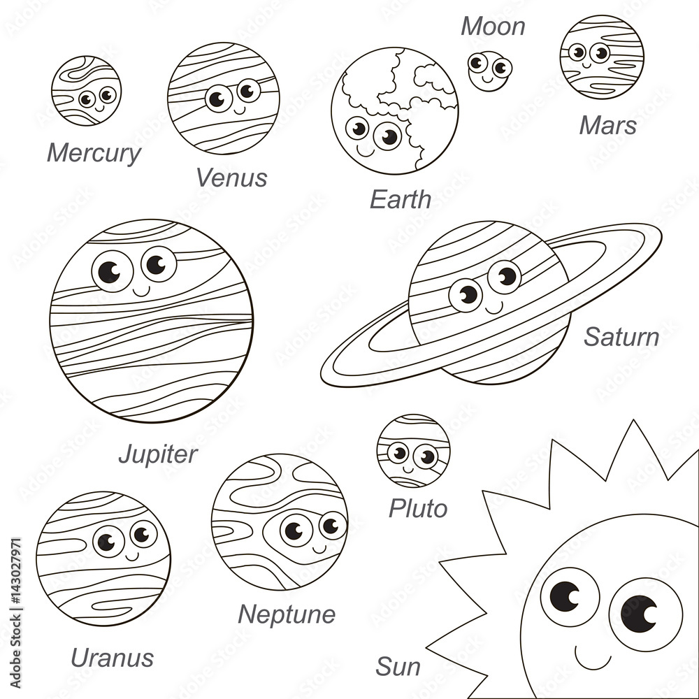 Cute Solar Sistem Planet set, the collection of coloring book template, the group of outline digital elements. Stock Vector | Adobe Stock cute-solar-sistem-planet-set-the-collection-of-coloring-book-template-the-group-of-outline-digital-elements-stock-vector-adobe-stock