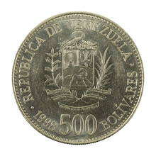 500 Venezuelan Bolivar Coin (1998) Obverse Isolated On White Background