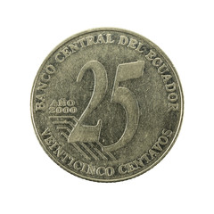 25 ecuadorian centavo coin (2000) obverse isolated on white background