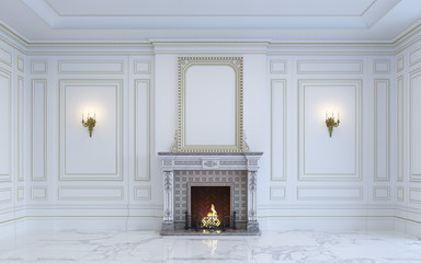 Wall Mural - A classic interior is in light tones with fireplace. 3d rendering.