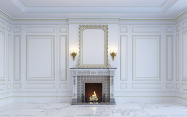 Wall Mural - A classic interior is in light tones with fireplace. 3d rendering.