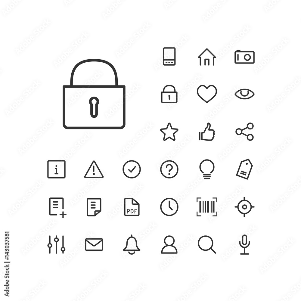 Lock Features Icon Lock icon in set on the white background. Universal linear icons to use ...