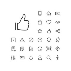 Hand thumb up icon in set on the white background. Universal linear icons to use in web and mobile app.