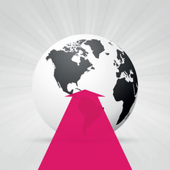 Wall Mural - world map and red arrow