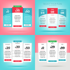 Poster - Pricing Business Plans Vector Set. Design Element For Website. Collection Of Pricing Plans For Websites And Applications. Hosting Table Banner Illustration