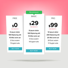 Poster - Pricing Business Plans Vector. Collection Of Pricing Plans For Websites And Applications. Hosting Table Banner.