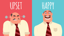 Happy And Angry Man. Flat Style Modern Vector Illustration.