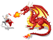 Cartoon Knight With Fierce Dragon. Vector Illustration