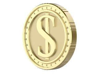 3d gold coin dollar, with a picture of a dollar pile. 3D render, isolated on white background