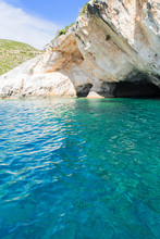 Beautiful Lanscape Of Sea Snd White Caved Rocks, Zakinthos Island, Greece