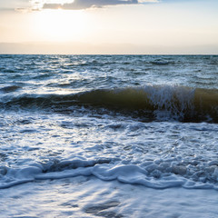 Poster - sundown and surf at Dead Sea in winter twilight