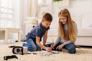 Wall Mural - Carefree children having fun at home