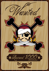 Wall Mural - Cartoon Pirate Buccaneer Wanted Poster