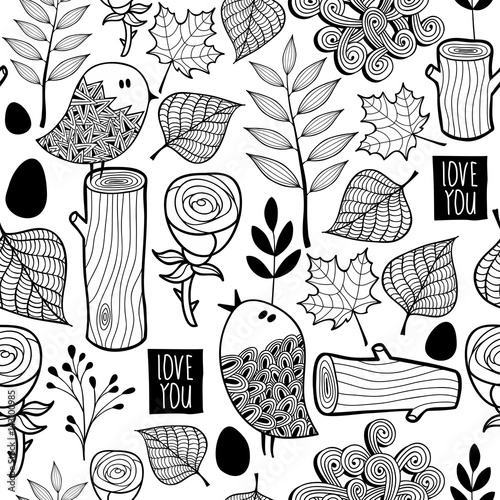 Stoffe zum Nähen Black And White Forest Illustration für Färbung.