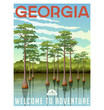 Georgia travel poster or sticker. Vector illustration of bald cypress in wetland swamp