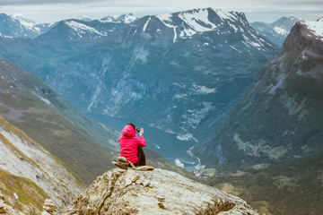 Poster - Tourist taking photo from Dalsnibba viewpoint Norway