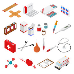 Sticker - Medical Color Icons Isometric View. Vector