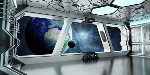 Wall Mural - spaceship interior with view on the planet earth 3d rendering elements of this image furnished by na