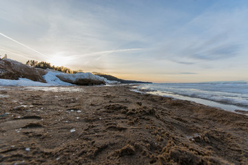 Wall Mural -  Winter landscape. Coast line. Sea covered blocks of ice.