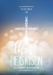 Christ He is risen, vector Easter religious poster template