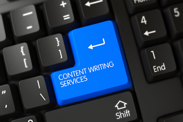 Poster - Content Writing Services Written on a Large Blue Keypad of a PC Keyboard. 3D Render.